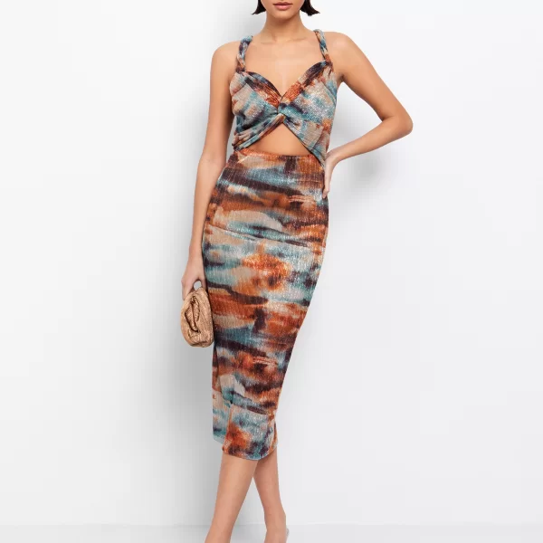 Midi φόρεμα tie dye λούρεξ - ΕΜΠΡΙΜΕ