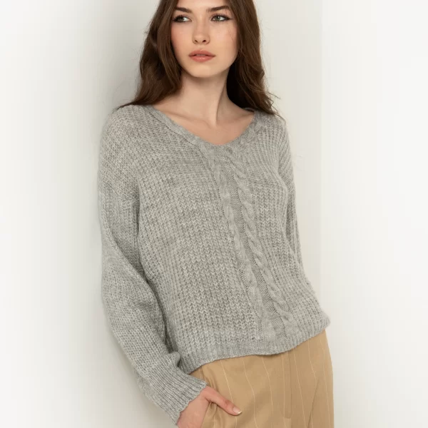 Πουλόβερ με πλεξίδες - ΓΚΡΙ