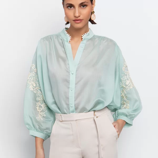 Oversized πουκάμισο με κέντημα - ΜΕΝΤΑ