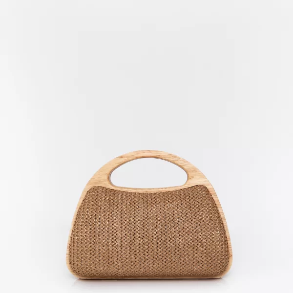 Box τσάντα με ξύλινο στοιχείο - ΣΚΟΥΡΟ ΜΠΕΖ