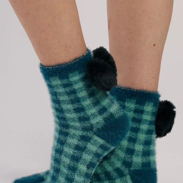 Γυναικείες Κάλτσες Noidinotte Καρό Με Καρδιά Και Αντιολισθητικό Πάτο Πετρόλ