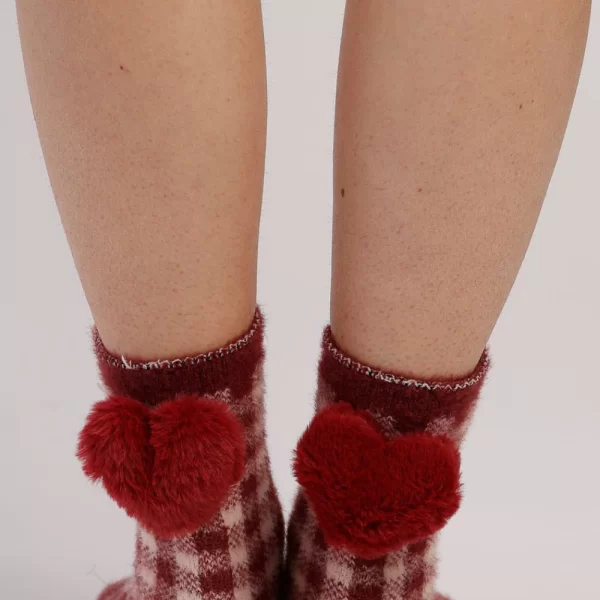 Γυναικείες Κάλτσες Noidinotte Καρό Με Καρδιά Και Αντιολισθητικό Πάτο Φούξια