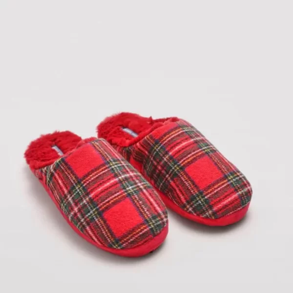 Γυναικείες Παντόφλες Ysabel Mora Καρό Με Γούνινη Επένδυση Xmas Κόκκινο