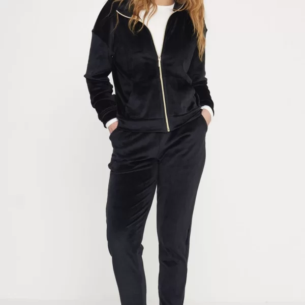 Γυναικεία Φόρμα Noidinotte Βελούδινη Με Φερμουάρ Plus Size Μαύρο