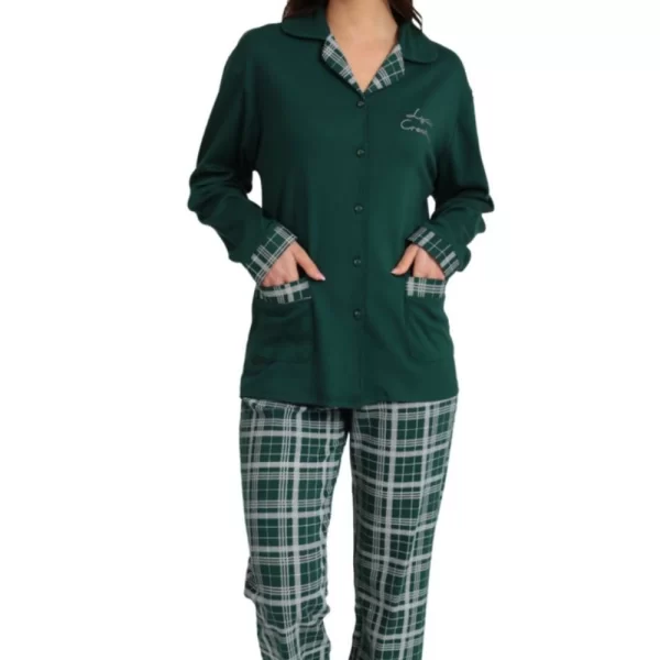 Γυναικεία Πιτζάμα Με Κουμπιά Και Γιακά Κυπαρισσί