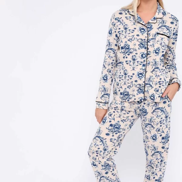 Γυναικεία Πιτζάμα MuyDemi Φλοράλ Με Κουμπιά Εκρού