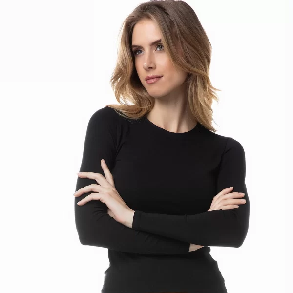 Γυναικείο Φανελάκι Τοπ Minerva Μακρύ Μανίκι Μαύρο