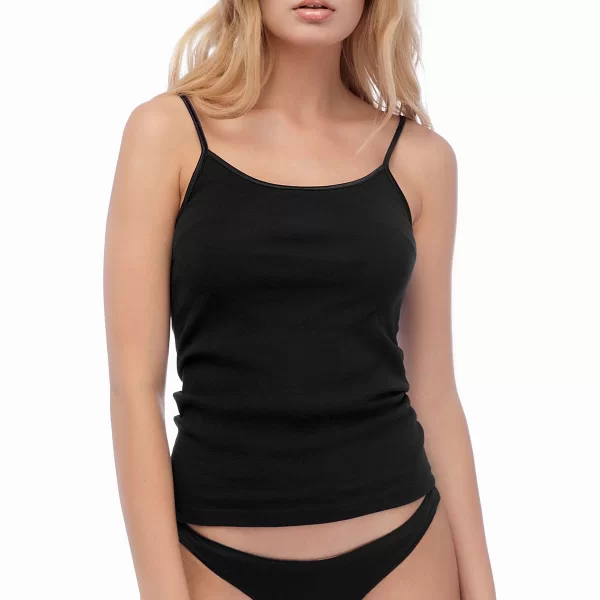 Γυναικείο Φανελάκι Με Λεπτή Τιράντα MINERVA Satin Ρέλι (2 Pack) Μαύρο