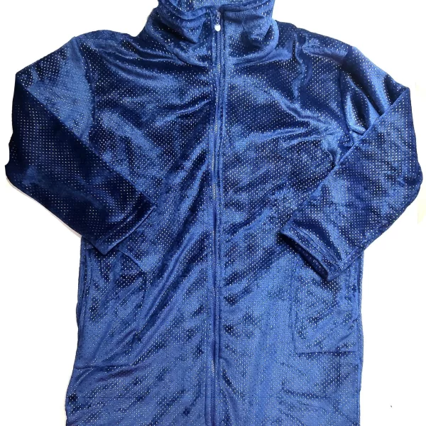 Γυναικεία Ρόμπα NOIDINOTTE Soft Fleece Με Φερμουάρ Και Χρυσό Πουά - Υπερμεγέθη Μπλε Σκούρο