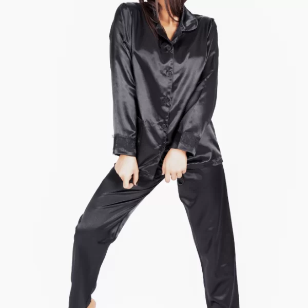 Γυναικεία Πιτζάμα Nouvelle Vogue Σατέν Με Δαντέλα Μαύρο