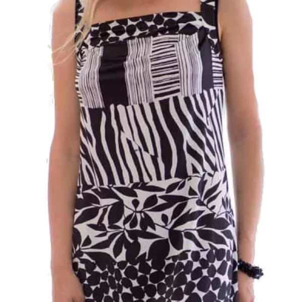 Γυναικείο Φόρεμα FRASI Τιράντα Λευκό-Μαύρο