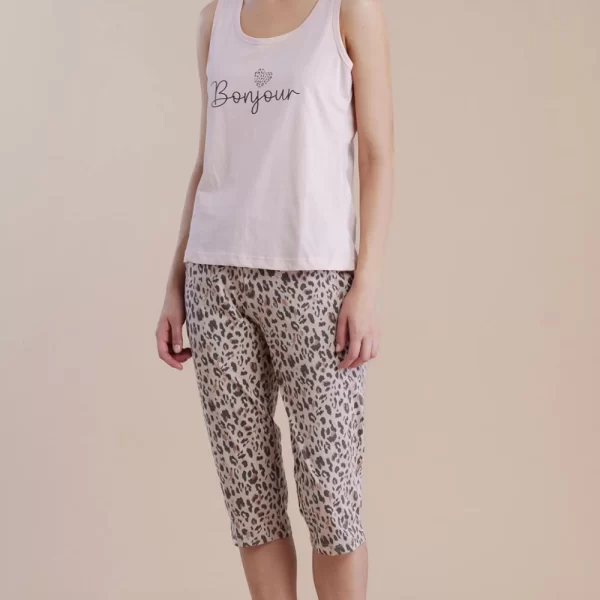 Γυναικεία Πιτζάμα Noidinotte Κάπρι “Bonjour” Plus Size Σομόν