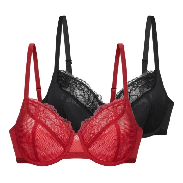 Γυναικείο Σουτιέν Dorina “Macie” Wired Bra (2 Pack) Μαύρο-Κόκκινο