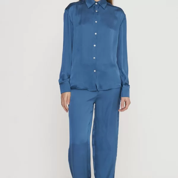 Γυναικεία Πιτζάμα Noidinotte Σατέν Με Γιακά Πετρόλ