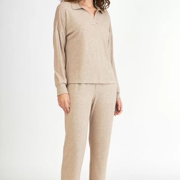 Γυναικεία Πιτζάμα Harmony Με V Λαιμόκοψη Και Γιακά Μπεζ