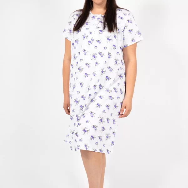 Γυναικείο Νυχτικό Tres Chic “Flowers” Κοντομάνικο (Plus Size) Μωβ