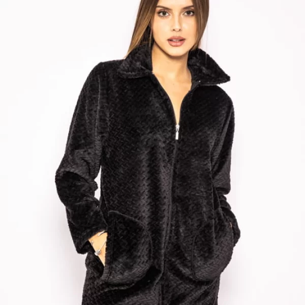 Γυναικεία Ρόμπα KOYOTE Soft Fleece Με Φιογκάκι Μαύρο