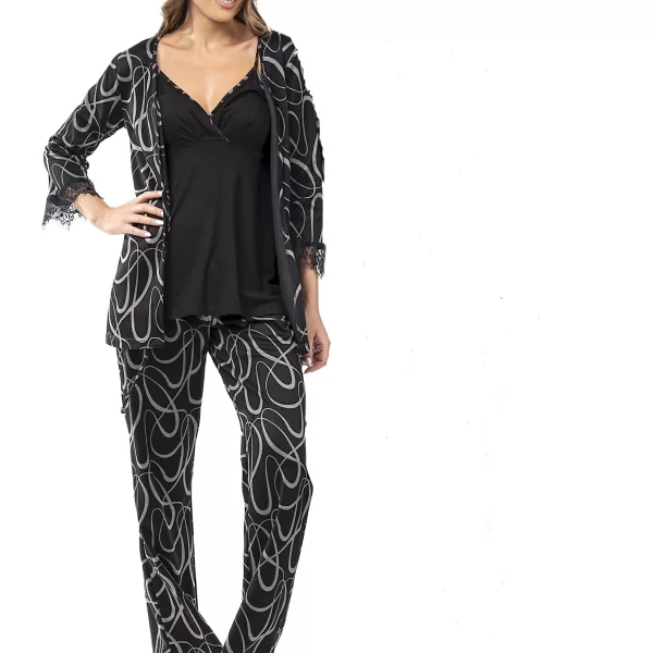 Γυναικεία Πιτζάμα Secret Point Σετ 3 Τεμάχια Μαύρο