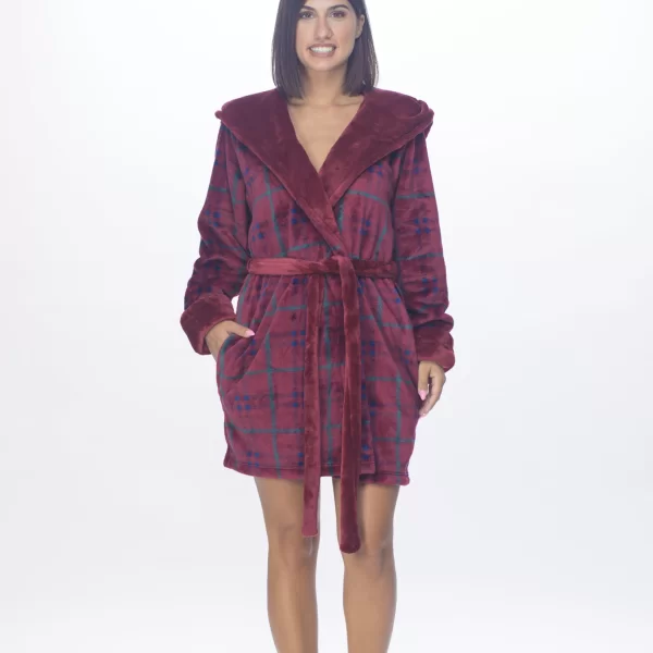 Γυναικεία Ρόμπα Koyote Fleece Καρό Μπορντό