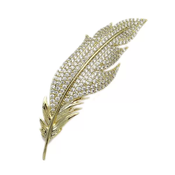 Καρφίτσα φύλλο με strass επίχρυση KF113