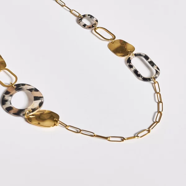 Κολιέ αλυσίδα μεταλλικό με animal print