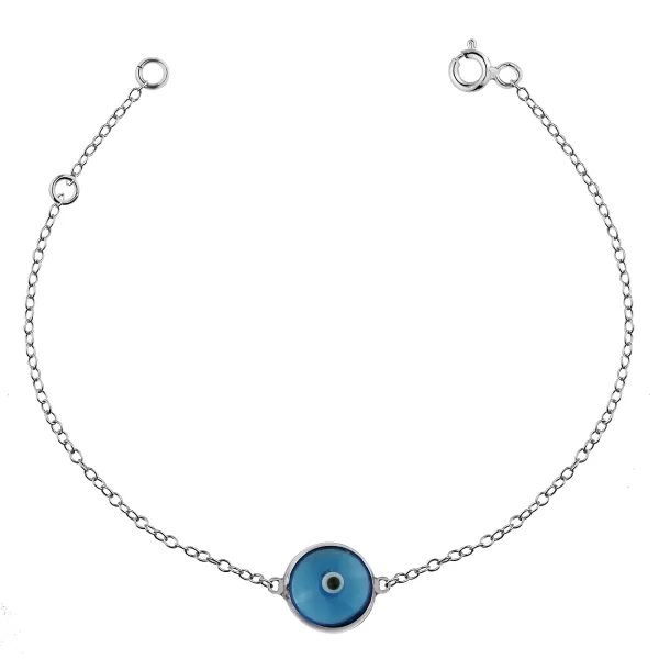Βραχιόλι χειροποίητο από ασήμι 925 με γαλάζιο γυάλινο ματάκι