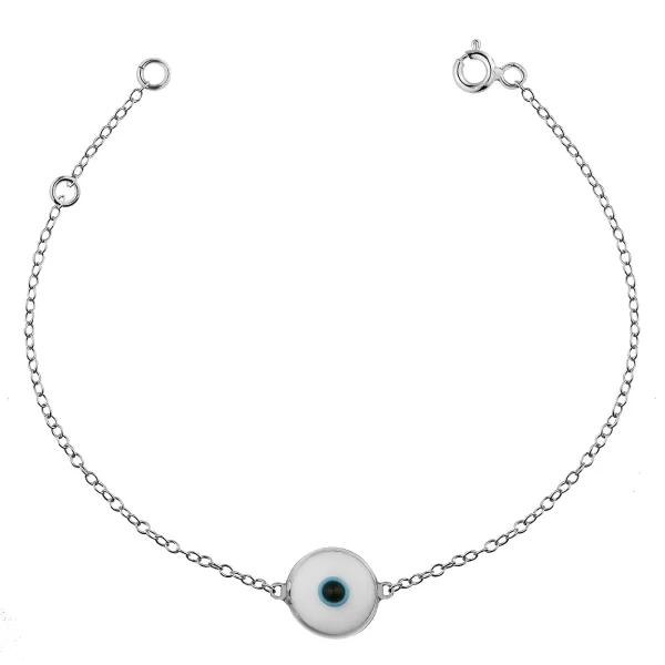 Βραχιόλι χειροποίητο από ασήμι 925 με λευκό ματάκι