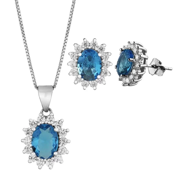 Σετ Οβάλ Ροζέτα από ασήμι 925° με Aquamarine