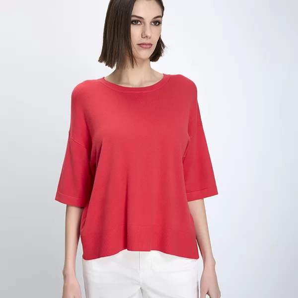 Γυναικείο Πλεκτό Τοπ Κανονική Γραμμή Βισκόζη Με Κοντό Μανίκι Κόκκινο