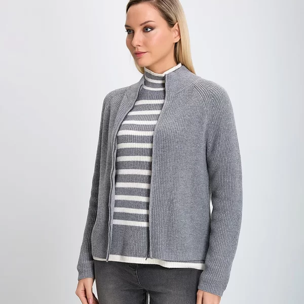 Γυναικείο Πλεκτό Ημιζιβάγκο με Φερμουάρ Regular Fit Γκρι