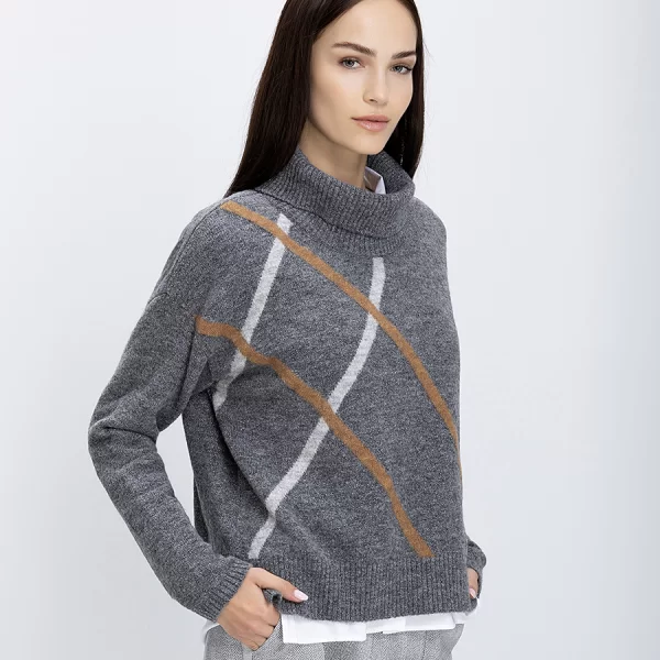 Γυναικείο Πλεκτό Με Ζιβάγκο Λαιμόκοψη Και Γραμμικό Μοτίβο