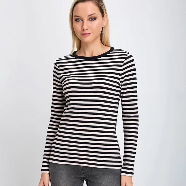 Γυναικείο Πλεκτό Ριγέ Regular Fit Ασπρόμαυρο