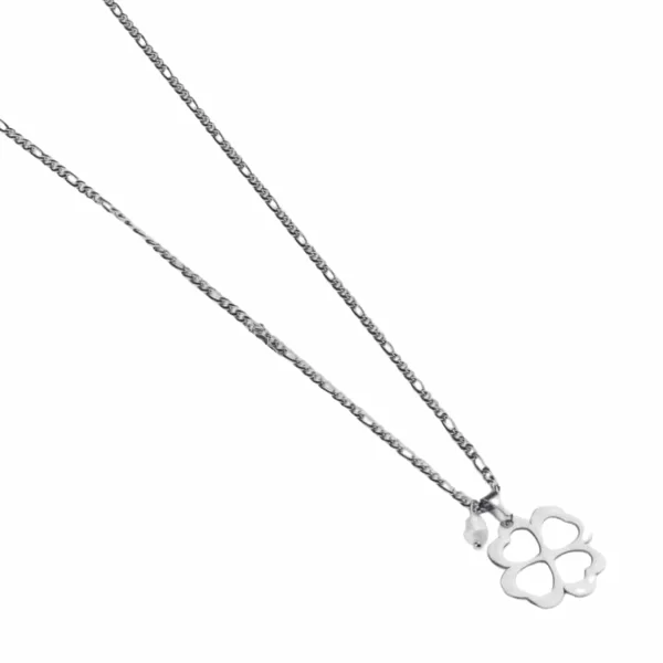 Κρεμαστό ατσάλινο με ασημί τριφύλλι CUORO με 25 και μαργαριτάρι