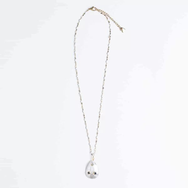 Ατσάλινο χειροποίητο μενταγιόν CUORO με σταγόνα φίλντισι και κρύσταλλα