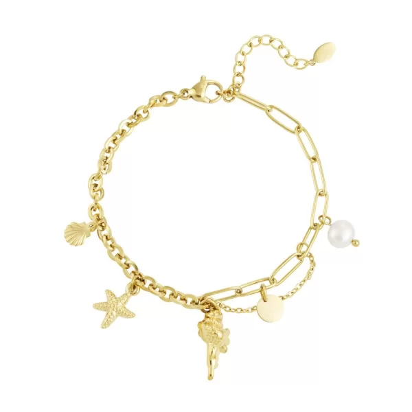 Ατσάλινο επιχρυσωμένο βραχιόλι Cuoro με δύο είδη κρίκων και κρεμαστά charms