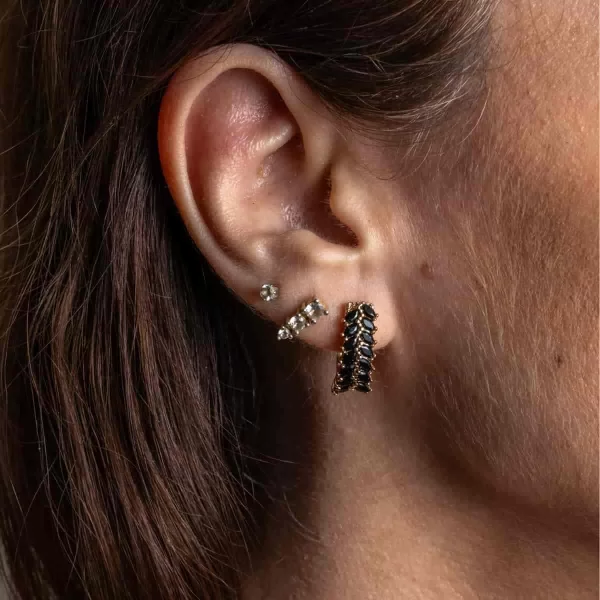 Ατσάλινοι κρίκοι CUORO επιχρυσωμένοι με μαύρα ζιργκόν διπλόσειρα