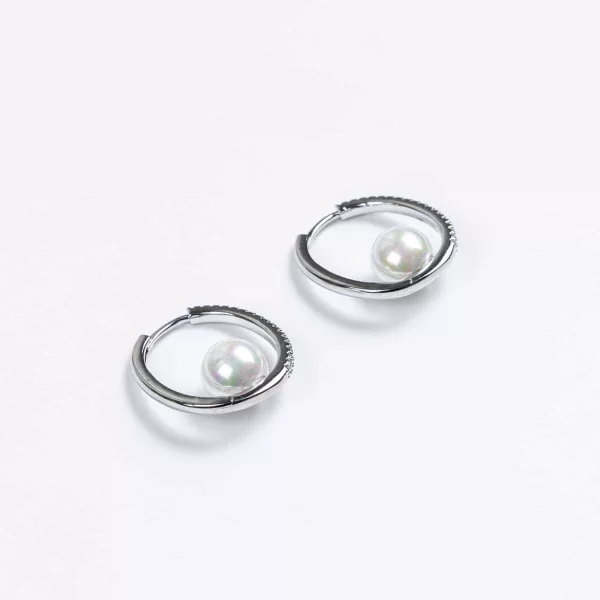 Ατσάλινοι κρίκοι CUORO ασημί με ζιργκόν και πέρλα