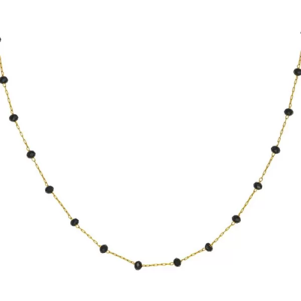Κολιέ ροζάριο με μαύρες πέτρες και επίχρυση ατσάλινη αλυσίδα