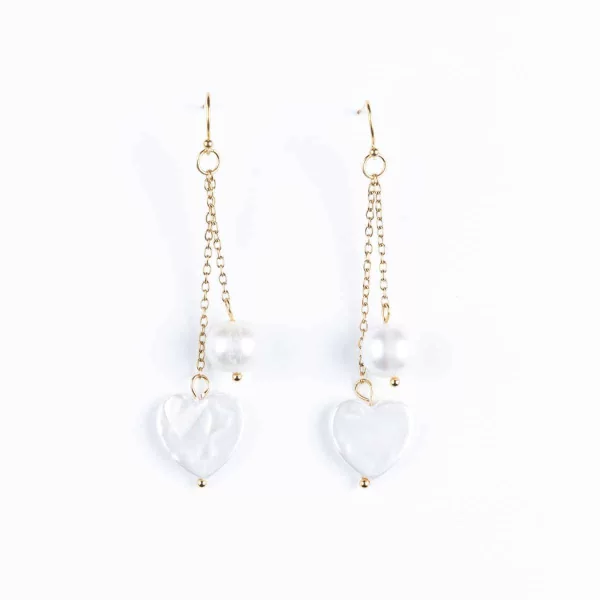 Χειροποίητα ατσάλινα σκουλαρίκια Cuoro με αλυσίδες και μαργαριτάρια