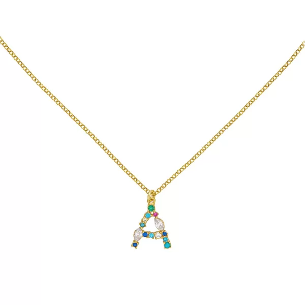Κολιέ επιχρυσωμένο ασήμι 925, μονόγραμμα A με πολύχρωμα ζιργκόν. K-MON-A-MULT-95