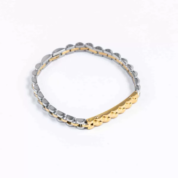 Δίχρωμη ατσάλινη ασημί και χρυσή unisex ταυτότητα Visetti με χρυσή μπάρα