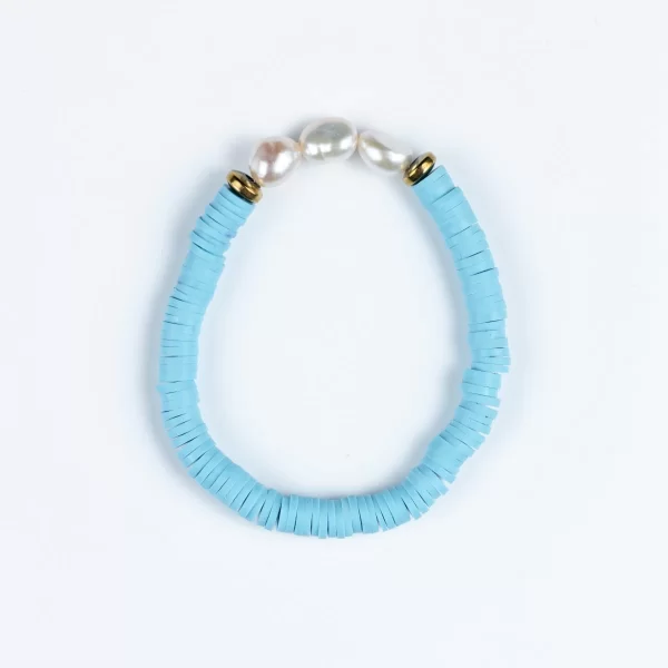 Χειροποίητο βραχιόλι Cuoro με φίμο με μαργαριτάρια και χρυσές ατσάλινες μπίλιες