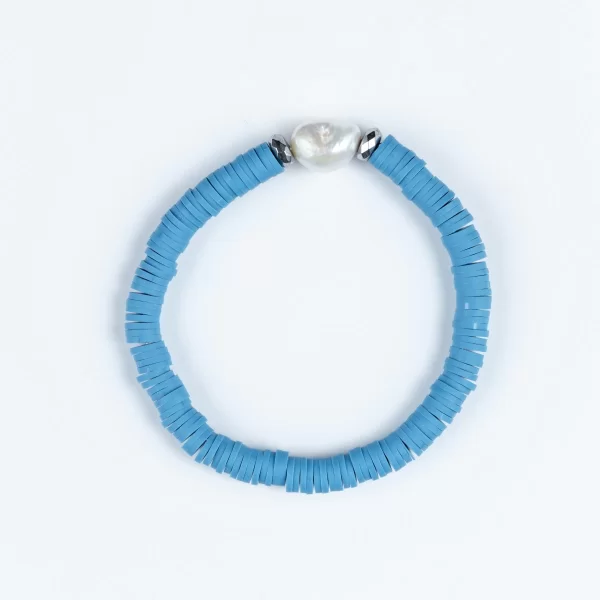 Χειροποίητο βραχιόλι Cuoro με φίμο μαργαριτάρι και ασημί ατσάλινες μπίλιες