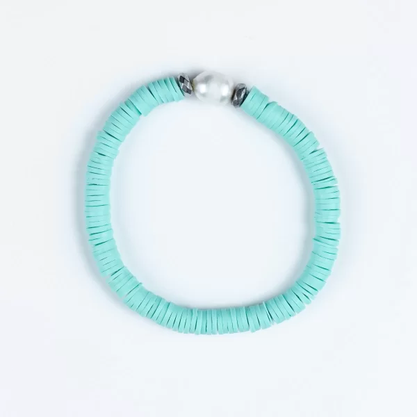 Χειροποίητο βραχιόλι Cuoro με φίμο μαργαριτάρι και ασημί ατσάλινες μπίλιες