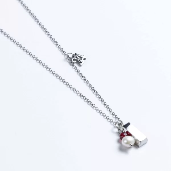 Κρεμαστό ατσάλινο CUORO με ασημένια μπάρα με 25 και μαργαριτάρι