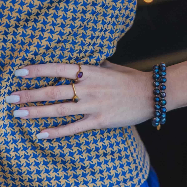 Χειροποίητο βραχιόλι CUORO από μπλε μαύρα μαργαριτάρια