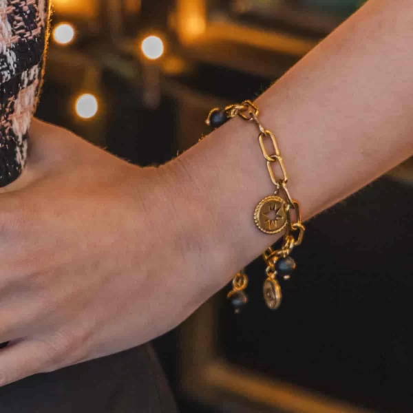 Χειροποίητο βραχιόλι CUORO από ατσάλινη αλυσίδα και ημιπολύτιμες πέτρες όνυχα