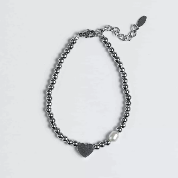 Χειροποίητο ασημί βραχιόλι CUORO με καρδιά και μαργαριτάρι