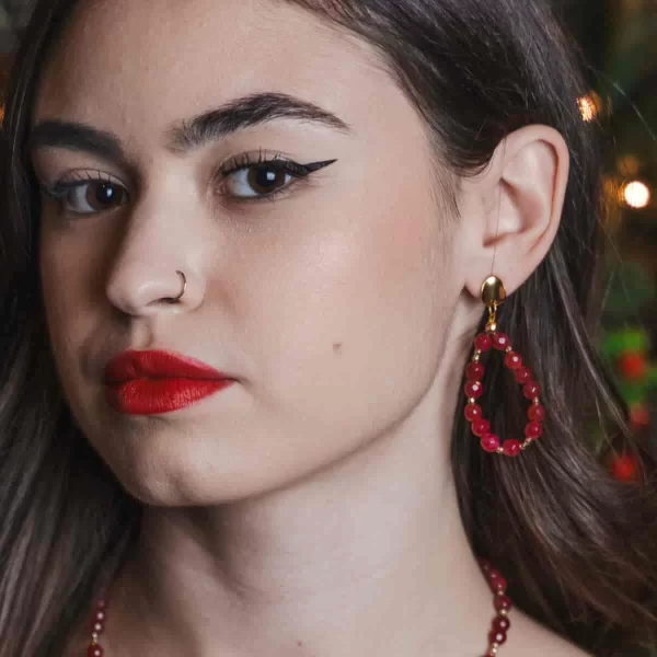 Χειροποίητα σκουλαρίκια σταγόνες CUORO με ματζέντα αχάτη κι αιματίτη