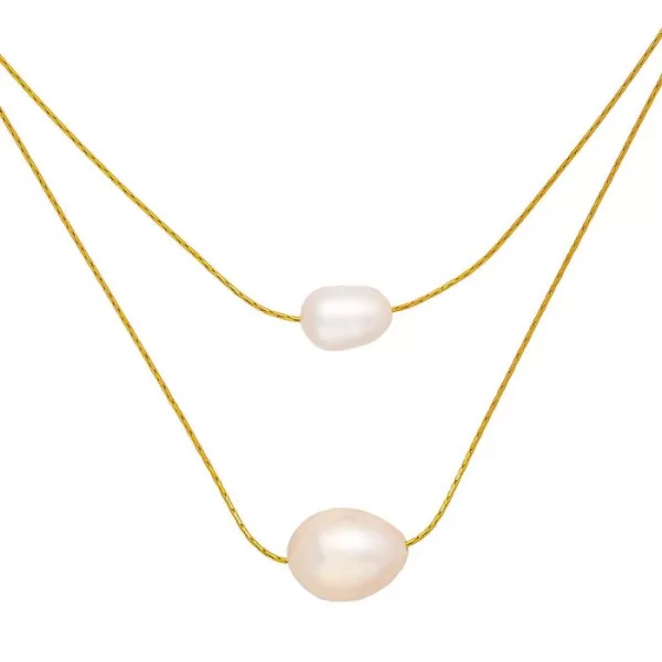 Κολιέ διπλή πέρλα με μεταλλική λεπτή αλυσίδα, από επιχρυσωμένο ανοξείδωτο ατσάλι